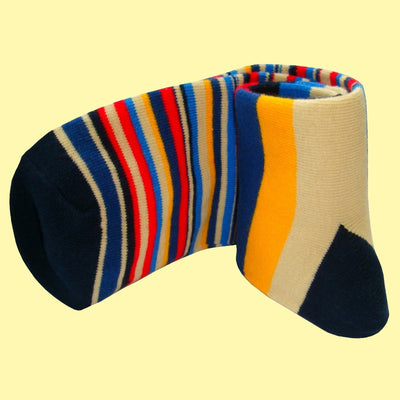 Bassin and Brown Medium and Thin Multi Stripe Socks - Navy/Blue/Red/Yellow/Beige