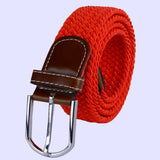 Bassin and Brown Plain Woven Fabric Elasticated - Silver Toned Buckle Belt - Red