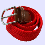 Bassin and Brown Plain Woven Fabric Elasticated - Silver Toned Buckle Belt - Red