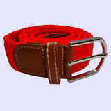 Bassin and Brown Plain Woven Fabric Elasticated - Silver Toned Buckle Belt - Red