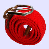 Bassin and Brown Plain Woven Fabric Elasticated - Silver Toned Buckle Belt - Red