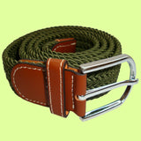 Bassin and Brown Plain Elasticated Woven Belt - Silver Toned Buckle - Khaki Green