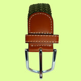 Bassin and Brown Plain Elasticated Woven Belt - Silver Toned Buckle - Khaki Green