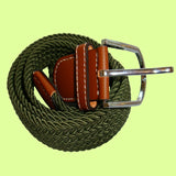 Bassin and Brown Plain Elasticated Woven Belt - Silver Toned Buckle - Khaki Green