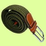 Bassin and Brown Plain Elasticated Woven Belt - Silver Toned Buckle - Khaki Green