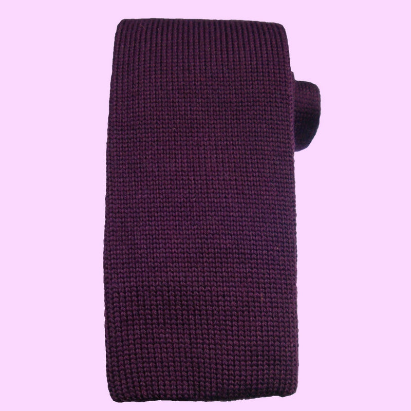 Bassin and Brown Plain Knitted Wool Tie Purple