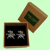 Bassin and Brown Horse Racing Cufflinks - Silver