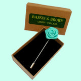 Bassin and Brown Mint Green Rose Floral Lapel Pin