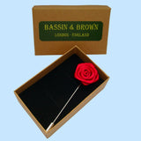 Bassin and Brown Rose Floral Jacket Lapel Pin - Red