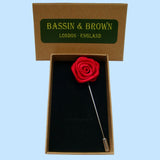 Bassin and Brown Rose Floral Jacket Lapel Pin - Red