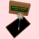 Bassin and Brown Silver Sun Lapel Pin