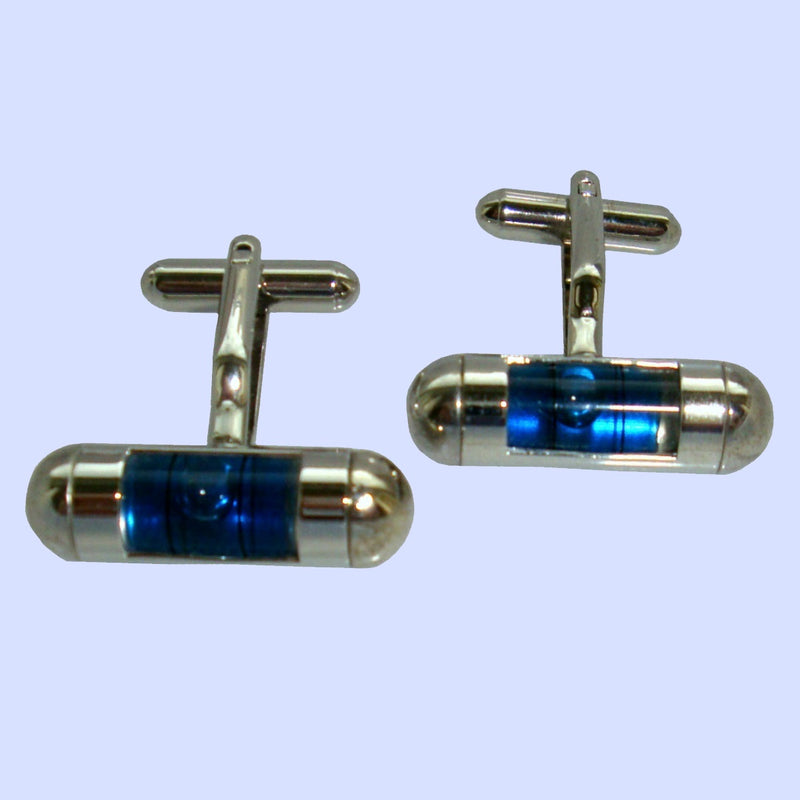 Bassin and Brown Spirit Level Silver/Blue Cufflinks