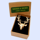 Bassin and Brown Stag Gold Brooch Lapel Pin