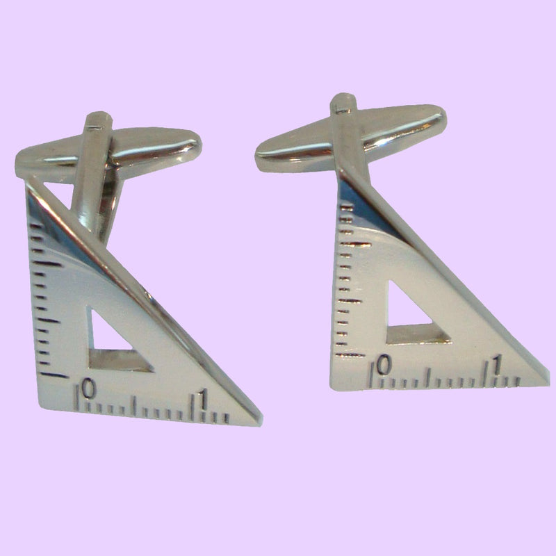 Bassin and Brown Right Angled Protractor Cufflinks - Silver