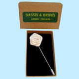 Bassin and Brown Rose Jacket Lapel Pin - White