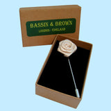 Bassin and Brown Rose Jacket Lapel Pin - White
