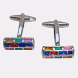 Bassin And Brown Multi Coloured Enamelled and Silver-Tone Barrelled Cufflinks