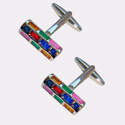 Bassin And Brown Multi Coloured Enamelled and Silver-Tone Barrelled Cufflinks