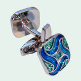 Bassin and Brown Art Nouveau Enamel Cufflinks - Blue, Green and Silver