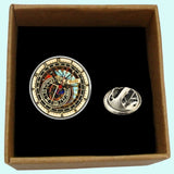 Bassin and Brown Astronomical Clock Lapel Pin - Mint, Orange, Black and Gold