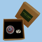 Bassin and Brown Astronomical Clock Lapel Pin  - Wine and Blue