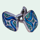 Bassin and Brown Art Nouveau Enamel Cufflinks - Blue, Green and Silver