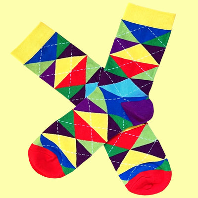 Bassin and Brown Argyle Multi Colour Check Socks - Purple, Yellow, Green, Blue, Sky and Red