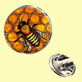 Bassin and Brown Bee and Honeycomb Lapel Pin - Black and Yellow