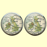 Bassin and Brown British Isles Vintage Map Cufflinks - Green, Yellow and White