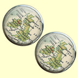 Bassin and Brown British Isles Vintage Map Cufflinks - Green, Yellow and White