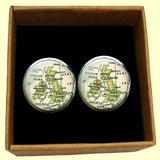 Bassin and Brown British Isles Vintage Map Cufflinks - Green, Yellow and White