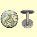 Bassin and Brown British Isles Vintage Map Cufflinks - Green, Yellow and White