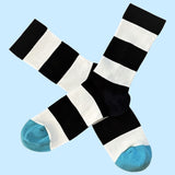 Bassin And Brown Block Stripe with Contrasting Heel Socks - Black, White and Blue
