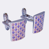 Bassin and Brown Curved Checkerboard Enamel Cufflinks - Lilac, Purple and Silver