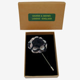 Bassin and Brown Floral Fabric Jacket Lapel Pin - Black and Light Grey