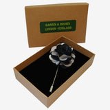Bassin and Brown Floral Fabric Jacket Lapel Pin - Black and Light Grey