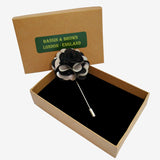 Bassin and Brown Floral Fabric Jacket Lapel Pin - Black and Light Grey