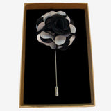 Bassin and Brown Floral Fabric Jacket Lapel Pin - Black and Light Grey