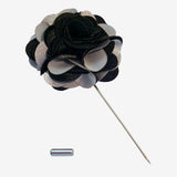 Bassin and Brown Floral Fabric Jacket Lapel Pin - Black and Light Grey