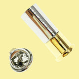 Bassin and Brown Shotgun Cartridge Jacket Lapel/Tie Pin - Silver and Gold