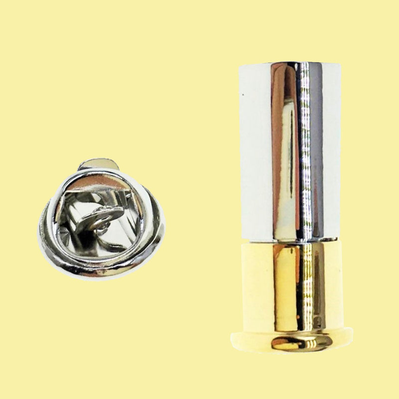 Bassin and Brown Shotgun Cartridge Jacket Lapel/Tie Pin - Silver and Gold