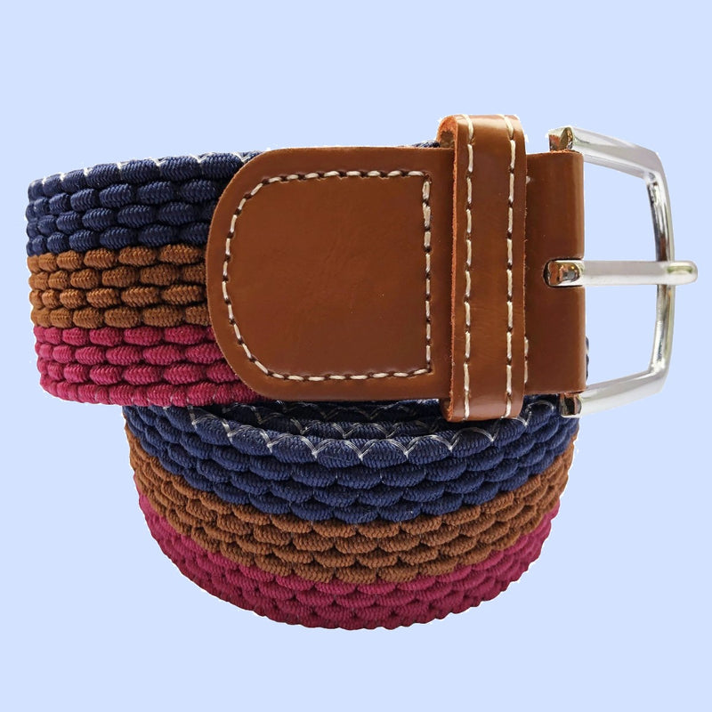 Bassin and Brown Horizontal Stripe Woven Elasticated Belt - Navy, Wine and Brown