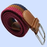 Bassin and Brown Horizontal Stripe Woven Elasticated Belt - Navy, Wine and Brown