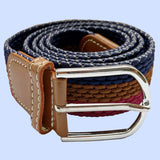 Bassin and Brown Horizontal Stripe Woven Elasticated Belt - Navy, Wine and Brown