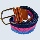 Bassin and Brown Horizontal Stripe Woven Elasticated Belt - Blue, Pink and Navy