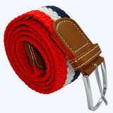 Bassin and Brown Horizontal Stripe Woven Elasticated Belt - Red, White and Navy