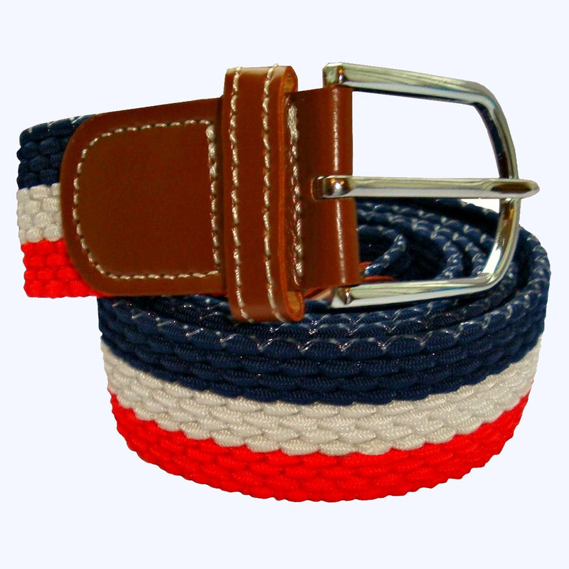 Bassin and Brown Horizontal Stripe Woven Elasticated Belt - Red, White and Navy