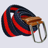 Bassin and Brown Horizontal Stripe Woven Elasticated Belt - Red and Navy