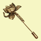 Bassin and Brown Lotus Flower Lapel Pin  - Vintage Bronze