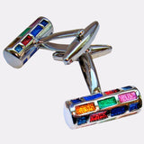 Bassin And Brown Multi Coloured Enamelled and Silver-Tone Barrelled Cufflinks